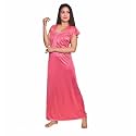 RAHL Women's Satin Solid Nighty for Wifes and Girls, Half Sleeves Long Height Stretchable Maxi Nightdress for Kitchen, Walking, Lifestyle, Honeymoon, Couple, Baby Feeding, Mother Nighty