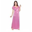 RAHL Women's Satin Solid Nighty for Wifes and Girls, Half Sleeves Long Height Stretchable Maxi Nightdress for Kitchen, Walking, Lifestyle, Honeymoon, Couple, Baby Feeding, Mother Nighty