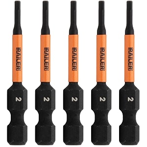 railer hex 2mm impact driver bit - 5 pack s2 steel 2 inch hex bits