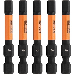 railer hex 5mm impact driver bit - 5 pack 2 inch s2 steel 5mm hex bits