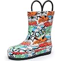 RAINANGEL Toddler Rain Boots with Easy-On Handles, Waterproof Kids Rain Boots for Girls &amp; Boys, Fun Printed &amp; Colors Unisex-Child Outdoor Boots