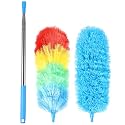 Rainbow Extendable Static Duster Reusable Microfiber Duster with 100" Telescoping Pole, Beandable and Washable Dusters Head for Cleaning Ceiling, Fan, Furniture