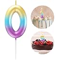 Rainbow Number 0 Candle Happy Birthday 3D Number Candles for Birthday Cake Party Decoration Wedding Anniversary Celebration Supplies