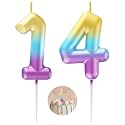 Rainbow Number 14 Candle Happy Birthday 3D Number Candles for Birthday Cake Party Decoration Wedding Anniversary Celebration Supplies