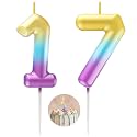 Rainbow Number 17 Candle Happy Birthday 3D Number Candles for Birthday Cake Party Decoration Wedding Anniversary Celebration Supplies