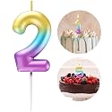 Rainbow Number 2 Candle Happy Birthday 3D Number Candles for Birthday Cake Party Decoration Wedding Anniversary Celebration Supplies