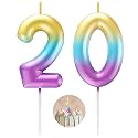 Rainbow Number 20 Candle Happy Birthday 3D Number Candles for Birthday Cake Party Decoration Wedding Anniversary Celebration Supplies