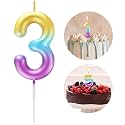 Rainbow Number 3 Candle Happy Birthday 3D Number Candles for Birthday Cake Party Decoration Wedding Anniversary Celebration Supplies