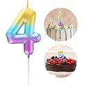 Rainbow Number 4 Candle Happy Birthday 3D Number Candles for Birthday Cake Party Decoration Wedding Anniversary Celebration Supplies
