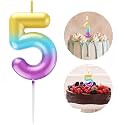 Rainbow Number 5 Candle Happy Birthday 3D Number Candles for Birthday Cake Party Decoration Wedding Anniversary Celebration Supplies