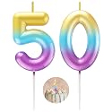 Rainbow Number 50 Candle Happy Birthday 3D Number Candles for Birthday Cake Party Decoration Wedding Anniversary Celebration Supplies