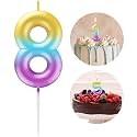 Rainbow Number 8 Candle Happy Birthday 3D Number Candles for Birthday Cake Party Decoration Wedding Anniversary Celebration Supplies