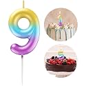 Rainbow Number 9 Candle Happy Birthday 3D Number Candles for Birthday Cake Party Decoration Wedding Anniversary Celebration Supplies