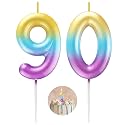 Rainbow Number 90 Candle Happy Birthday 3D Number Candles for Birthday Cake Party Decoration Wedding Anniversary Celebration Supplies