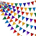 Rainbow Party Decorations Colorful Metallic Fabric Triangle Pennant Banner Flag Bunting Garland for Rainbow Fiesta Carnival Christmas Birthday Wedding Shower Holiday Outdoor Party Supplies