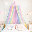Rainbow Princess Bed Canopy for Girls, Breathable Hanging Mosquito Net