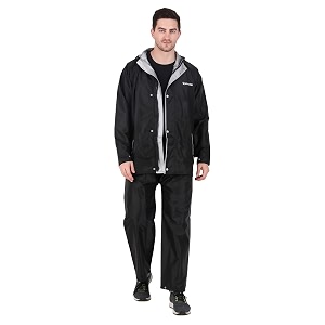 rainbow vintage rs safari water proof men39s raincoats hooded full sleeves outdoor rainwear  durable cloth rainwear for camping hiking travelling adjustable drawstring  -black size - xxl