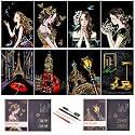 Rainbow Scratch Painting Paper By BOTEEN, City Series Night Scene,Scratch Painting Creative Gift,Scratchboard for Adult and Kids,with 4 Tools,Size:11.7''x8.3''（8pack）