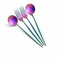 Rainbow Spoon and Fork Set – 4-Piece Stainless Steel Cutlery Set with Round Head Spoons | Modern Flatware for Dining, Gifting &amp; Table Decor – Dishwasher Safe &amp; Rust Resistant