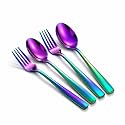 Rainbow Spoon and Fork Set – 4-Piece Matte Stainless Steel Flatware Set | Modern Cutlery for Dining, Table Setting, Camping &amp; Gifting – Dishwasher Safe, Rust-Resistant