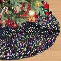 Rainbow Tree Skirt Sequin Christmas Trees Skirts 21 Inch Christmas Trees Skirts for 4ft Tree Glitter Tree Base Christmas Xmas Trees Collar Skirt for Artificia for Family Home Part
