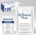 RainbowPana Flushable Wipes - 120 Count, ON-THE-GO Individually Wrapped - Travel Butt Wipes for Men and Women, Family - Infused with Vitamin E and Natural Aloe, pH Balanced, Paraben/Fragrance/Alcohol Free, 100% Plant Sourced 