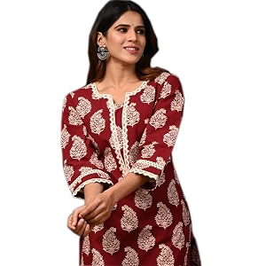 RAINDROP Womens Printed Cotton Straight Kurta for