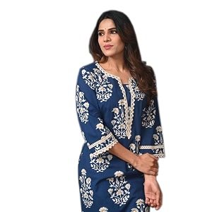 RAINDROP Womens Printed Cotton Straight Kurta for