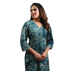 RAINDROP Womens Printed Cotton Straight Kurta for