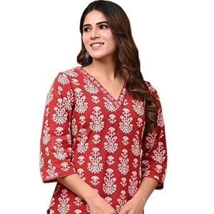 RAINDROP Womens Printed Cotton Straight Kurta for