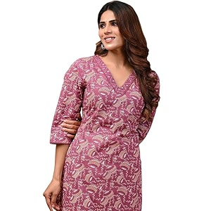 RAINDROP Womens Printed Cotton Straight Kurta for