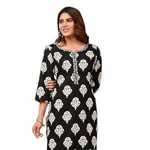 RAINDROP Womens Printed Cotton Straight Kurta for