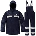 RainRider Rain Suits for Men Women Waterproof Fishing Rain Jacket Bib Pants Lightweight Reflective 3-Piece Rain Gear