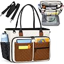 RAINSMORE Teacher Tote Bag 15.6 inch Laptop Bag for Women Work Bags Laptop Tote Nurse Bag Professional Computer Messenger with Insulated Pocket, Laptop Briefcase for Office, College,Black-white-brown