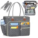 RAINSMORE Teacher Tote Bag 15.6 inch Laptop Bag for Women Work Bags Laptop Tote Nurse Bag Professional Computer Messenger with Insulated Pocket, Laptop Briefcase for Office, College, Nursing, Grey
