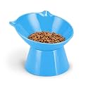 Raised Cat Bowls, 6.3" Extra Wide Shallow Elevated Cat Bowl Detachable, 15° Tilted Whisker Friendly Cat Feeding Bowl, 16oz Capacity, Anti-Vomiting, Neck Protection, Food&amp;Water for Cats Puppies, Blue