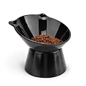 Raised Cat Bowls, 6.3" Extra Wide Shallow Elevated Cat Bowl Detachable, 15° Tilted Whisker Friendly Cat Feeding Bowl, 16oz Capacity, Anti-Vomiting, Neck Protection, Food&amp;Water for Cats Puppies, Black