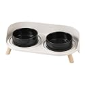 Raised Cat Food and Water Bowl Set - Elevated Ceramic Dishes with Non-Slip Stand and Splash Guard for Small Dogs - 2 x 320 ML (4.9 OZ) - Black