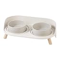 Raised Cat Food and Water Bowl Set - Elevated Ceramic Dishes with Non-Slip Stand and Splash Guard for Small Dogs - 2 x 320 ML (4.9 OZ) - Grey