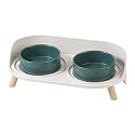 Raised Cat Food and Water Bowl Set - Elevated Ceramic Dishes with Non-Slip Stand and Splash Guard for Small Dogs - 2 x 320 ML (4.9 OZ) - Green