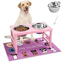 Raised Dog Bowl Stand 10 Inch Tall, Elevated Pet Feeder with 2 Stainless Steel Bowls (1700ml/58oz) &amp; Anti-Spill Silicone Mat for Large Dogs, Stable Metal Frame Feeding Station, Pink