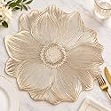 Raised Flower PVC Placemat for Center Table, Champagne Gold