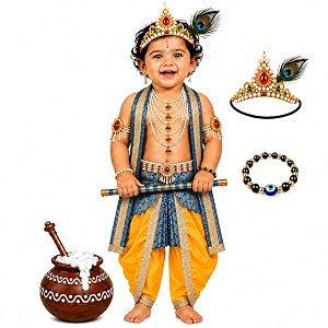 raj fancy dresses bal krishna costume for kids shri krishna outfit for baby boy amp girl janmashtami fancy dress set kanha bal gopal costume for school function