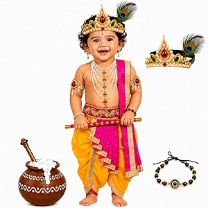 raj fancy dresses bal krishna costume for kids shri krishna outfit for baby boy amp girl janmashtami fancy dress set kanha bal gopal costume for school function