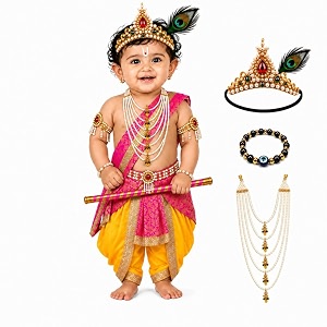 raj fancy dresses bal krishna costume for kids shri krishna outfit for baby boy amp girl janmashtami fancy dress set kanha bal gopal costume for school function