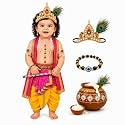Raj Fancy Dresses Bal Krishna Costume for Kids, Shri Krishna Outfit for Baby Boy &amp; Girl, Janmashtami Fancy Dress Set, Kanha Bal Gopal Costume for School Function