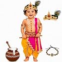 Raj Fancy Dresses Bal Krishna Costume for Kids, Shri Krishna Outfit for Baby Boy &amp; Girl, Janmashtami Fancy Dress Set, Kanha Bal Gopal Costume for School Function