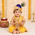 Raj Fancy Dresses Bal Krishna Costume for Kids, Shri Krishna Outfit for Baby Boy &amp; Girl, Janmashtami Fancy Dress Set, Kanha Bal Gopal Costume for School Function