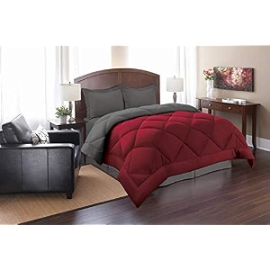 rajasthan crafts soft microfibre comforter blanket lightweight reversible quilt duvet all weather 200 gsm single bed maroon and dark grey color