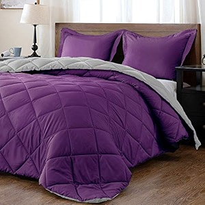 rajasthan crafts soft microfibre comforter blanket lightweight reversible quilt duvet all weather 200 gsm single bed purple and grey color